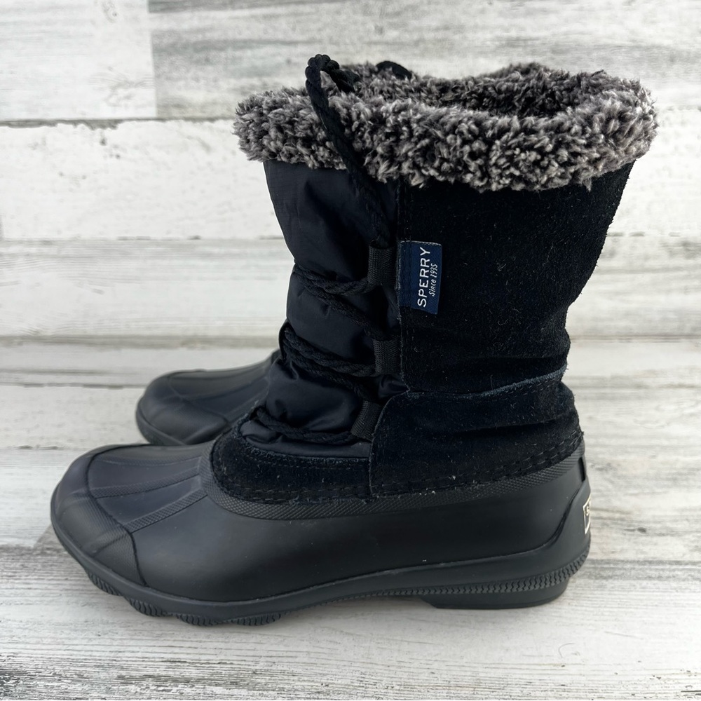 SPERRY Syren Strait Black Suede Rubber Duck Boots 6.5